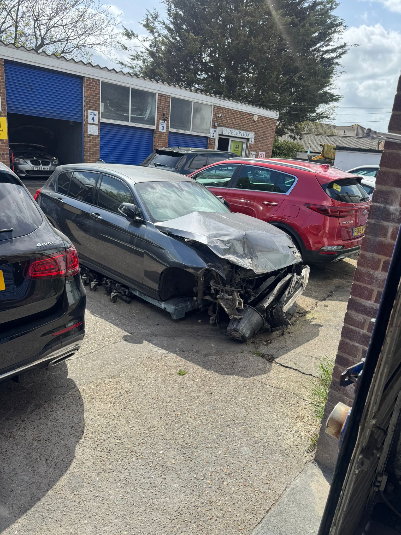 A car being washed and prepared